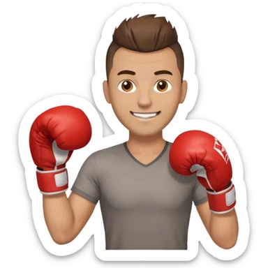Rapaz de 39 anos ,cabelo castanho médio ,olhos castanho claro , cabelo corte moecano disfarçado , com uma luva de box na mão sticker