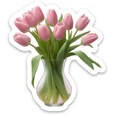 Pastel Pink tulips in glass vase  sticker