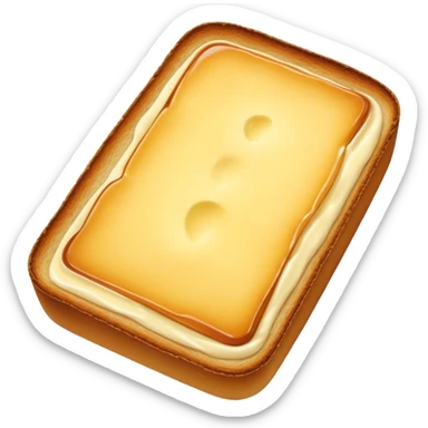 Cinematic warm toasted bread, golden-brown edges, butter melting into the surface, slightly crispy texture, simple and comforting, warm glowing background, inviting and homely. sticker