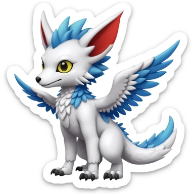 White furry cute kawaii winged Fakémon-Trico-Scalie-Digimon-Sergal-Protogen-creature (full body) sticker