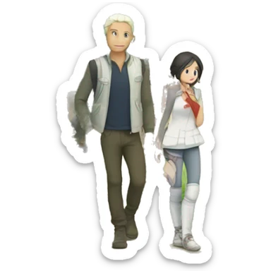 Anime characters exploring charming spots sticker