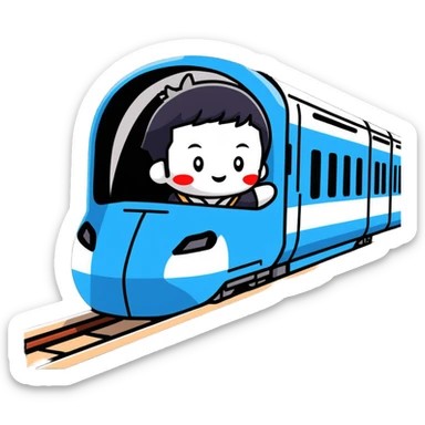 Japanese high school boy riding shinkansen bullet train during school trip sticker