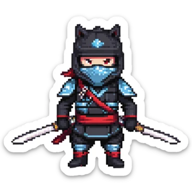 Horse wearing ninja mask and outfit, wielding a katana sticker