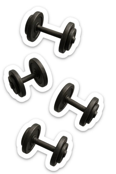 manubri da palestra cadono dall'alto verticalmente, isolata su sfondo bianco sticker