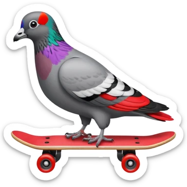 Create a pigeon on a red skateboard sticker