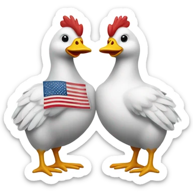 Chicken and duck alliance, holding hands with a flag sticker