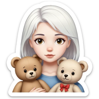 A girl with straight white hair and a teddy bear tattoo sticker