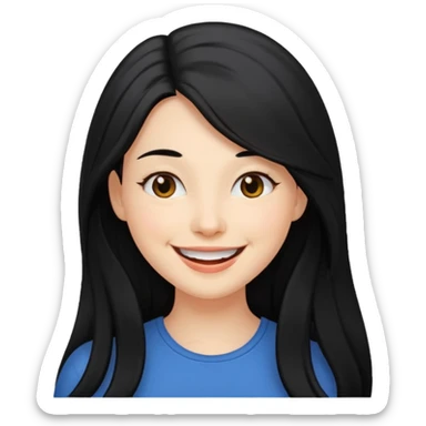 a happy woman with long black hair sticker