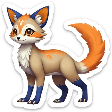 Rare realistic exotic brown beige white neon-orange dark-blues cute epic pretty beautiful handsome gorgeous aesthetic colorful vibrant Vernid-Trico-species-Fakemon-creature by LiLaiRa, 4 legs, 1 tail, random markings, (full body) sticker