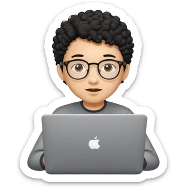 A young boy DEVELOPER WITH A laptop, black curly short hair, wearing glasses, a thin goatee, his skin is asian

Add the word "PIF" floating around home sticker