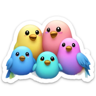 Kawaii rainbow pastel family of birds in neon snow globe  sticker