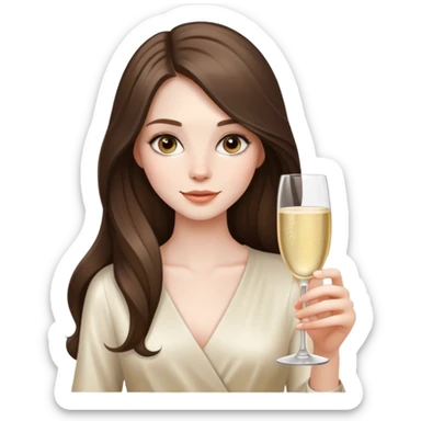 beautiful pale brunette girl with long hair holding a glass of champagne  sticker
