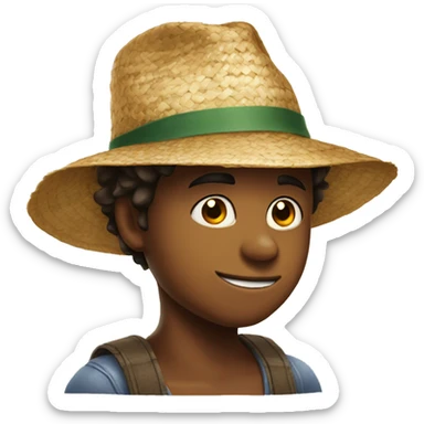 a boy head wearing straw hat read a comic book sticker