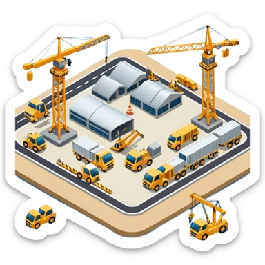isometric construction site of airport sticker