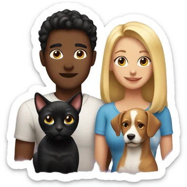 hetero couple with two dogs one black cat sticker