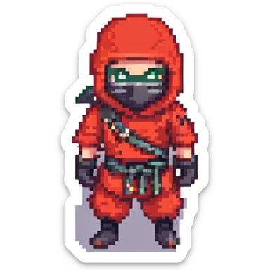 masked ninja, pixel art style, red outfit sticker