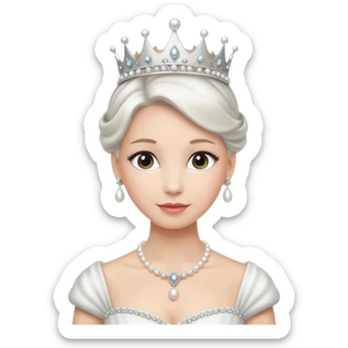 Queen with white bun hair – silver tiara, pearl necklace, elegant gown sticker