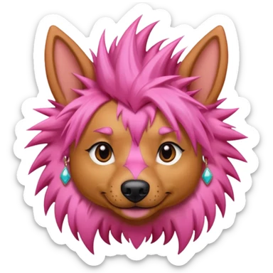 fancy pink very  spiky haired dog with earrings sticker