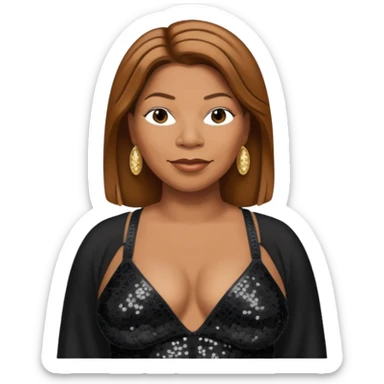 Queen Latifah with light brown hair, black sequin bra, black sequin baggy pants sticker