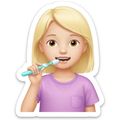 little girl brushing her teeth, pastel portrait, bright nourishing morning atmosphere, soft focus sticker