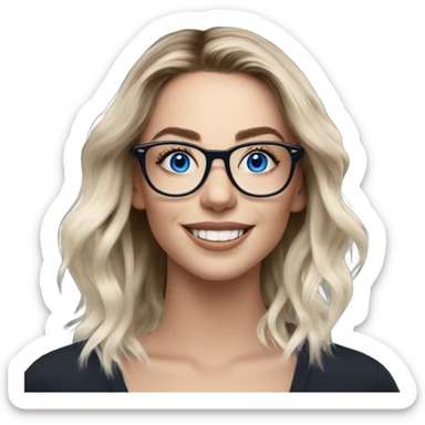 Shoulder length Balayage pale model lady with glasses and blue eyes happy  sticker