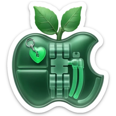 3D render of Swallowed Keys, X-Ray imaging aesthetic, translucent materials showing internal structure, stomach shape in greenish night-vision style with keys inside, medical scan style, Apple emoji style, isolated on white background --v 6.0. sticker