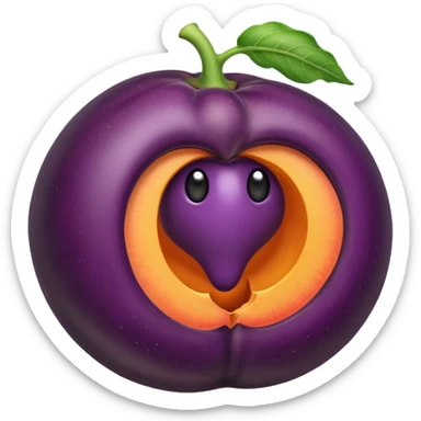 Eggplant tip inside of a hole in a peach sticker