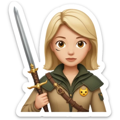 tôi muốn emoji nữ thợ săn cầm kiếm sticker
