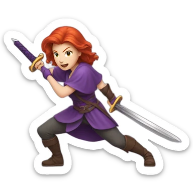redhead women in purple fighting with sword sticker