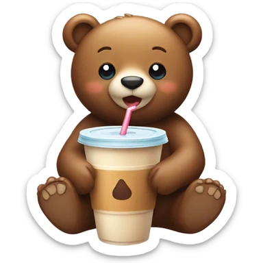Cute Bear drinking iced coffee sticker
