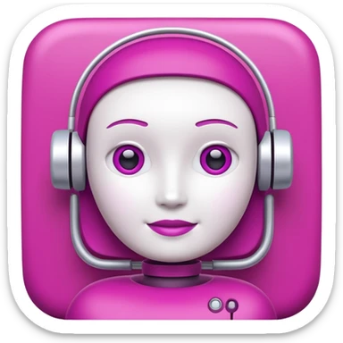 A friendly 3D chatbot assistant icon with a rounded square head, simple eyes, and a subtle smile. Clean, minimal, professional design suitable for a corporate SharePoint icon.Magenta color palette (#E20074) with dark purple and soft pink accents. sticker