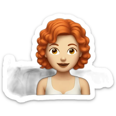 woman with red hair in a cream convertible car sticker