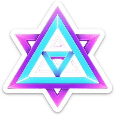 futuristic minimalistic logo icon, glowing triangle formed by three merging neon energy streams representing Storm, Atom, and NoizeGames, neon purple (#8B5CF6) and cyan (#00E0FF), dark background, unity and harmony design, no face, 1:1 aspect ratio sticker