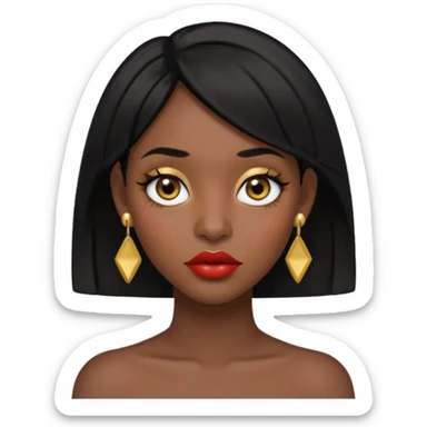 Dark skin gurl with black hair, big lips m, dark brown eye, octagon face shape and chinky eyes no red lipstick  sticker