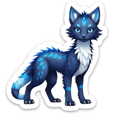 Kawaii dark colorful edgy fantasy ethereal feline-vernid-sergal-fursona animal creature with a tufted tail full body sticker