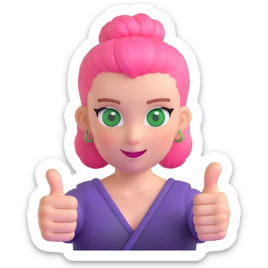 girl with pink topknot haircut and green eyes giving a thumbs up sticker