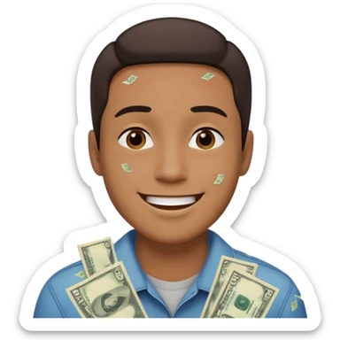 someone with 5 dollar bills raining down on him sticker