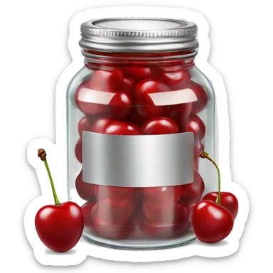 Realistic glass jar with silver metallic lid filled with maraschino cherries inside of it. sticker