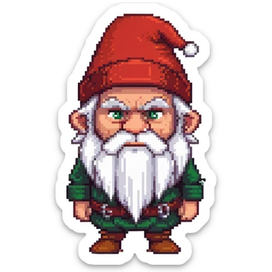 Grumpy-looking dwarf with white beard, red hat, frowning face with bushy eyebrows sticker