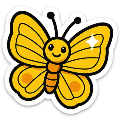 Remove the background, keep the yellow butterfly with shine, in vibrant toon style, transparent background. sticker