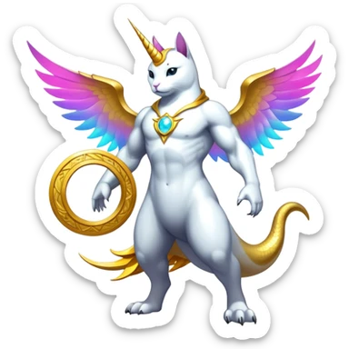 Transcendent celestial infinity cosmic galactic energy Mega neon unicorn dragon hydra hyper rare golden penguin Golden Divine god angel Omni Black and white Super muscular Buff sigma Gigachad cat full body tuxedo colored  sticker
