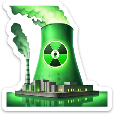 nuclear power plant with a green radioactive glow, realistic, option 8 sticker