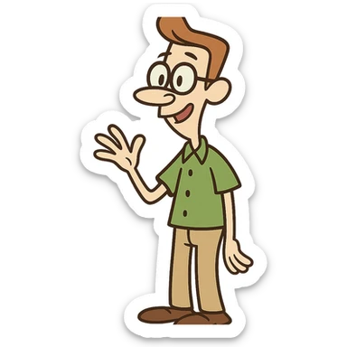 Carl Chryniszzswics from Johnny Bravo, nerdy best friend with glasses, green shirt, cartoon style sticker