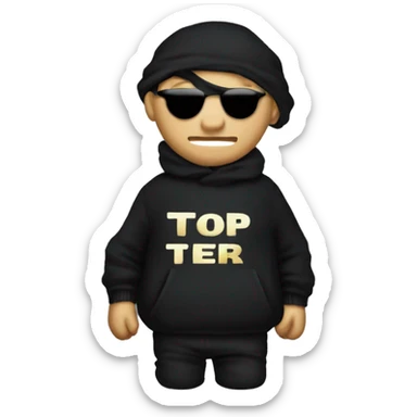 Thief wearing all black clothes stealing a money bag with the words Top Tier embroidered on it sticker