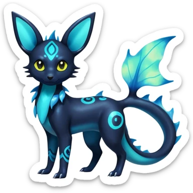 Shiny Aural Iridescent Fluorescent Bioluminescent Umbreon-Amaura-Salandit-Vaporeon-Fakémon-fusion (full body) sticker