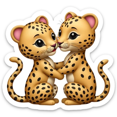 leopard kiss, two leopards kissing, emoji style, cute sticker