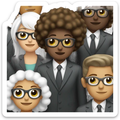 Mujer afro, con hombres blancos y lentes abrazo  sticker