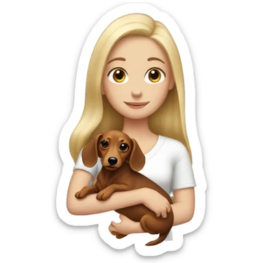 Blonde girl holding a long haired dachshund in arms sticker