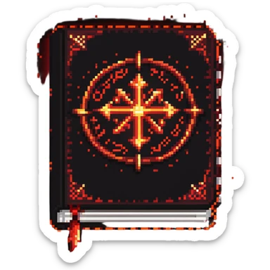 red spellbook emitting magical glowing runes and sparkles sticker