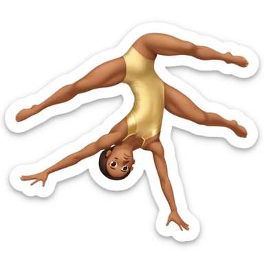 A skilled acrobat mid-air, executing a breathtaking flip with perfect control. The pose radiates strength, balance, and agility. The background suggests a dynamic performance space, with stage lights or a competition arena, emphasizing motion, precision, and teamwork. sticker